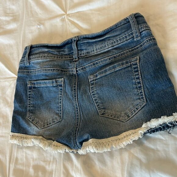Vanilla Star Girls Faded Fringed Double Button Adjustable Jean Shorts Size 12 - Picture 6 of 7